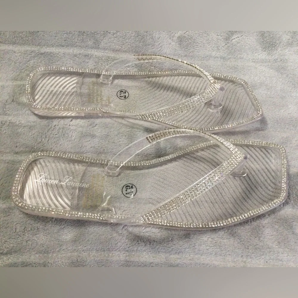 Lauren Lorraine Clear Rhinestone Jelly Sandals Size 7.5 - Picture 4 of 8
